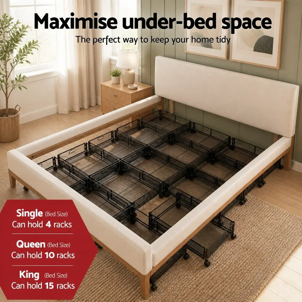 Under Bed Storage Containers Set of 2 Metal Boxes Organiser with Wheels
