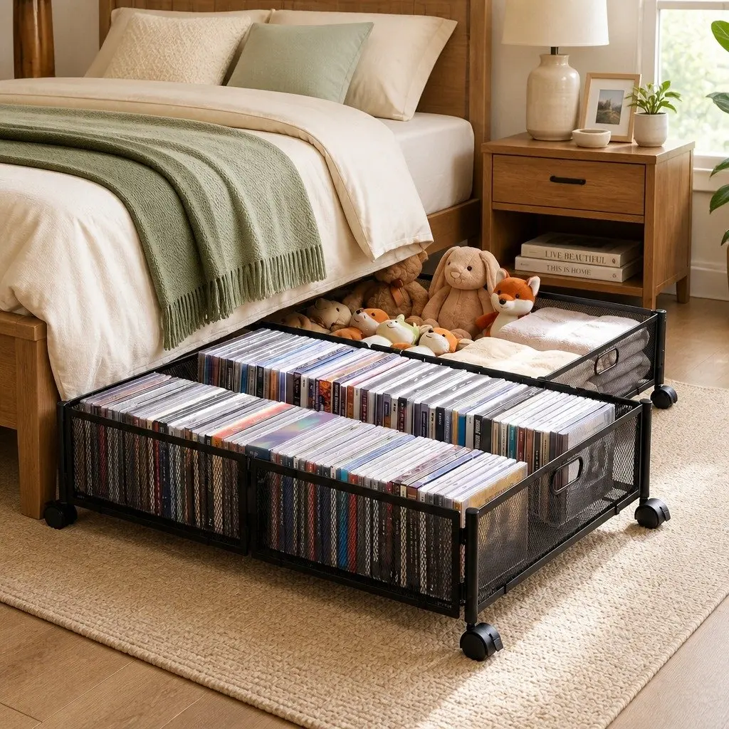 Under Bed Storage Containers Set of 2 Metal Boxes Organiser with Wheels