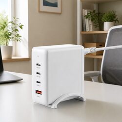 USB C Charger 100W Fast Charging Station 4 Port Desktop GaN Power Adapter White