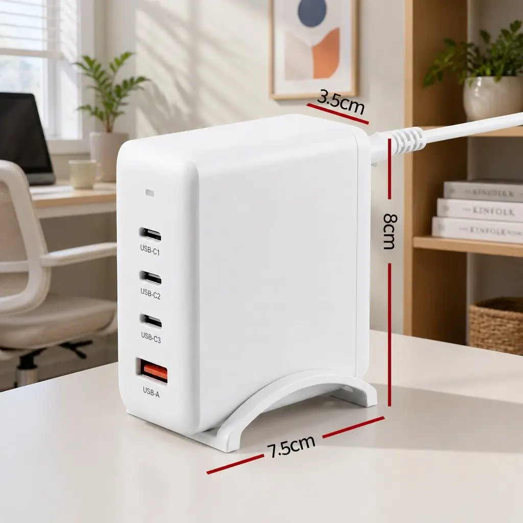 USB C Charger 100W 4 Port Fast Charging Station Desktop GaN Power Adapter White