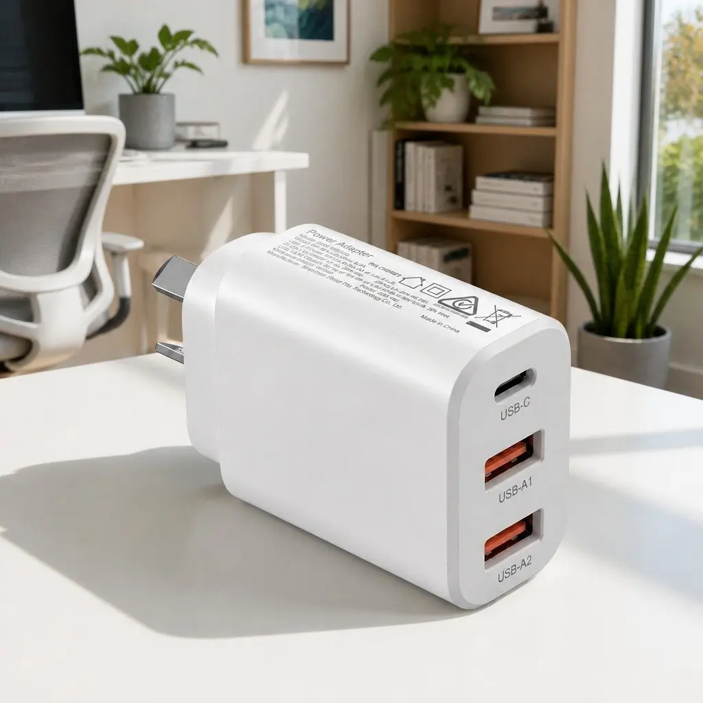 30W USB C Fast Charging Wall Adapter 3 Port Compact AU Plug White