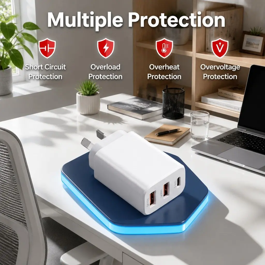 30W USB C Fast Charging Wall Adapter 3 Port Compact AU Plug White