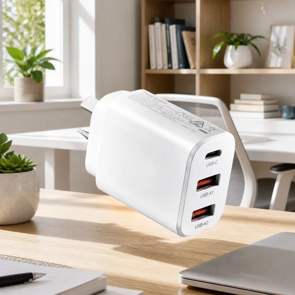 30W USB C Fast Charging Wall Adapter 3 Port Compact AU Plug White