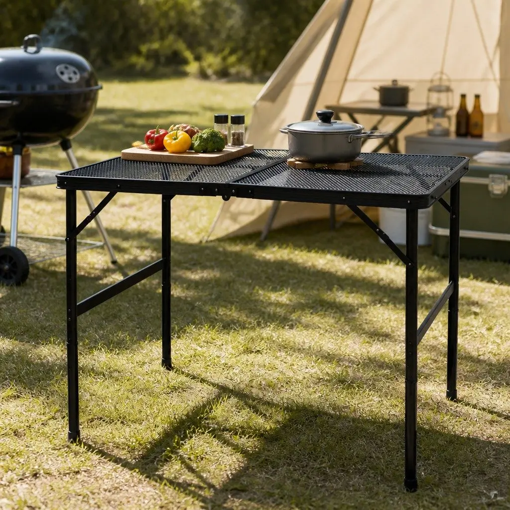 Folding Grill Table Portable Adjustable Height Lightweight Outdoor Camping Prep