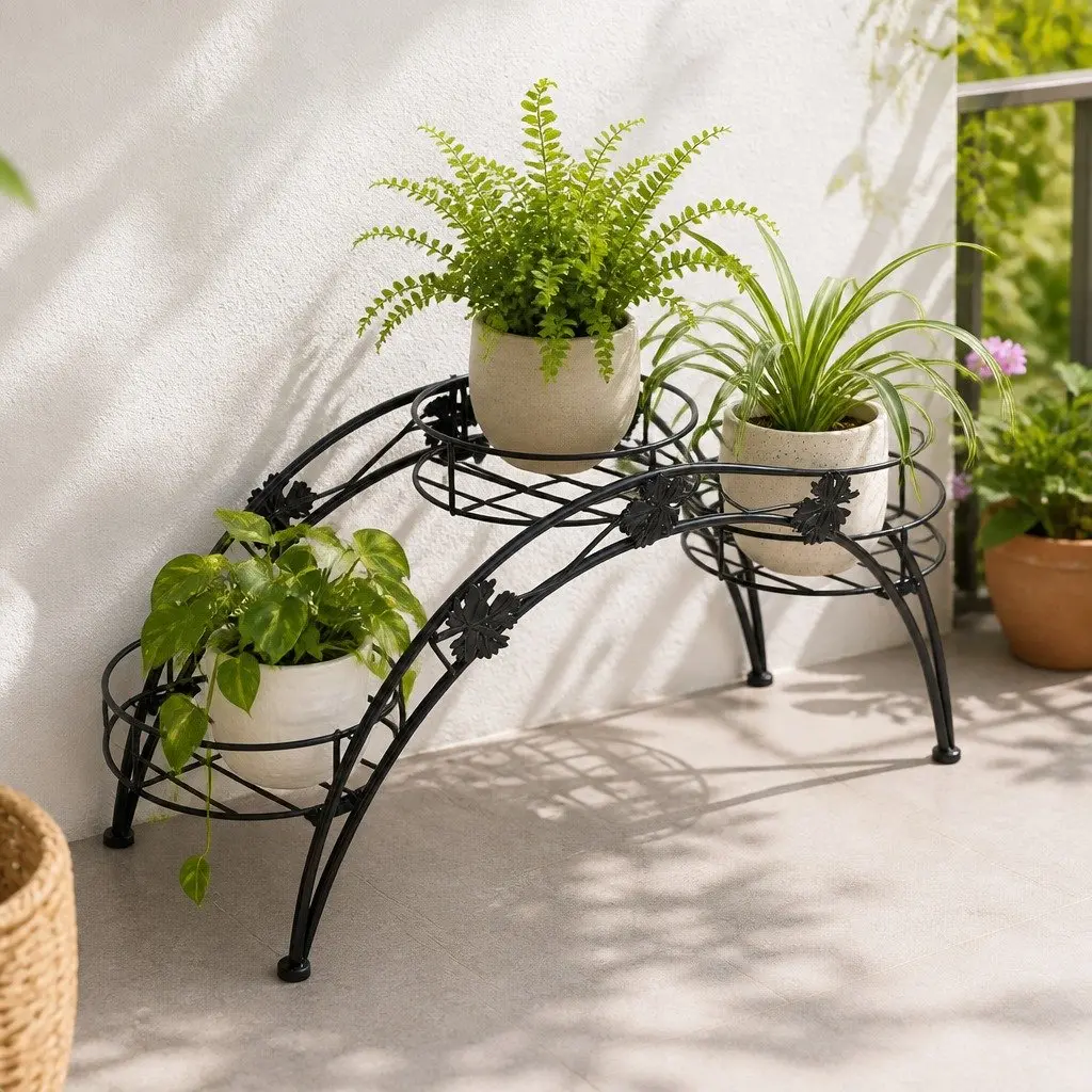 2X Plant Stand Outdoor Indoor Metal Black 3-Tier Pot Plant Rack Garden Balcony