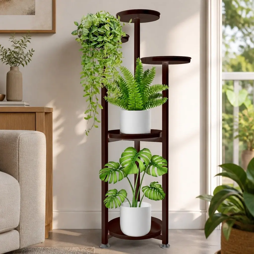 5 Tier Plant Stand Metal Flower Pot Display Bronze Durable Steel Frame