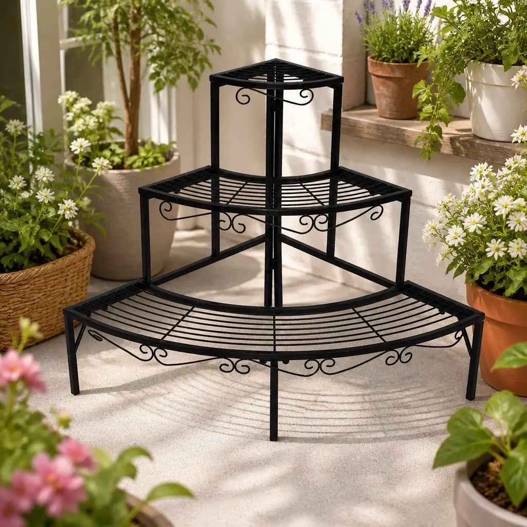 3-Tier Plant Stand Indoor Outdoor Metal Flower Pot Rack Storage Garden