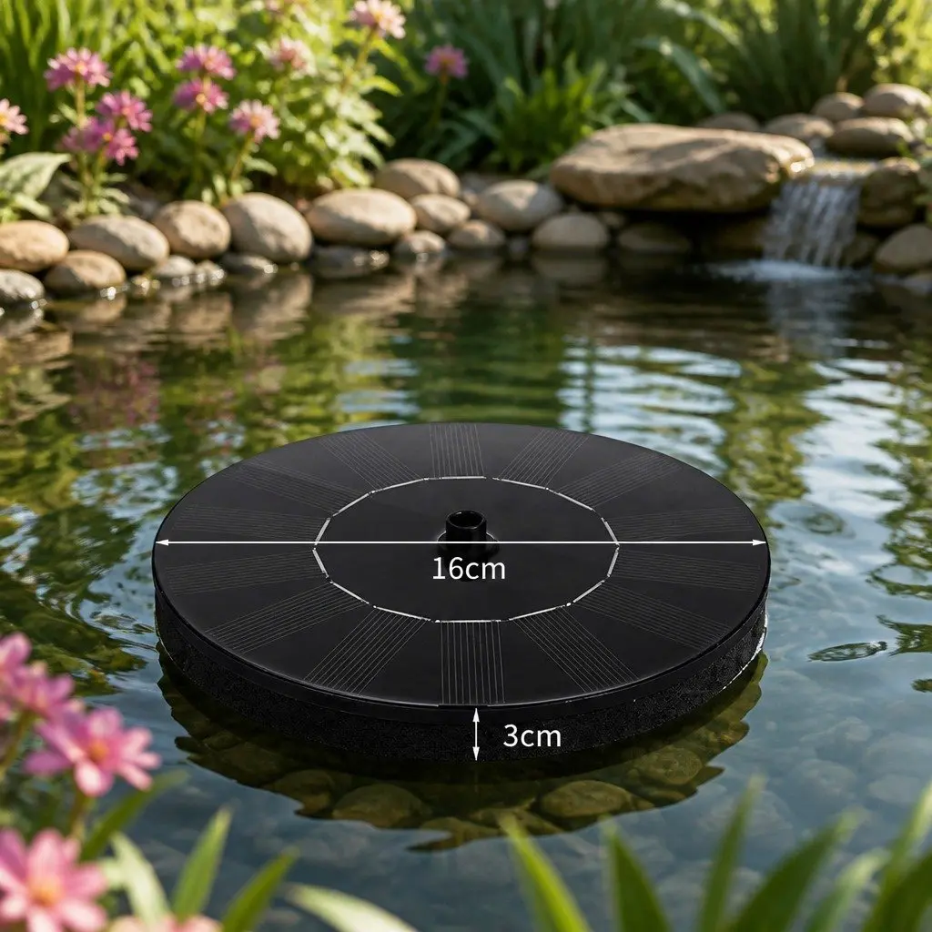 Solar Fountain Floating Pond Water Feature Brushless Pump Interchangeable Nozzles
