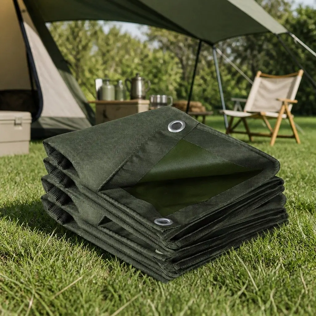Heavy Duty Green Tarp 4x3 Metre Waterproof Polyester Canvas for Outdoor Camping and Weather Protection
