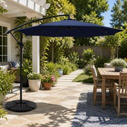 3m Outdoor Cantilever Umbrella with Base Navy Octagonal Garden Patio Sunshade
