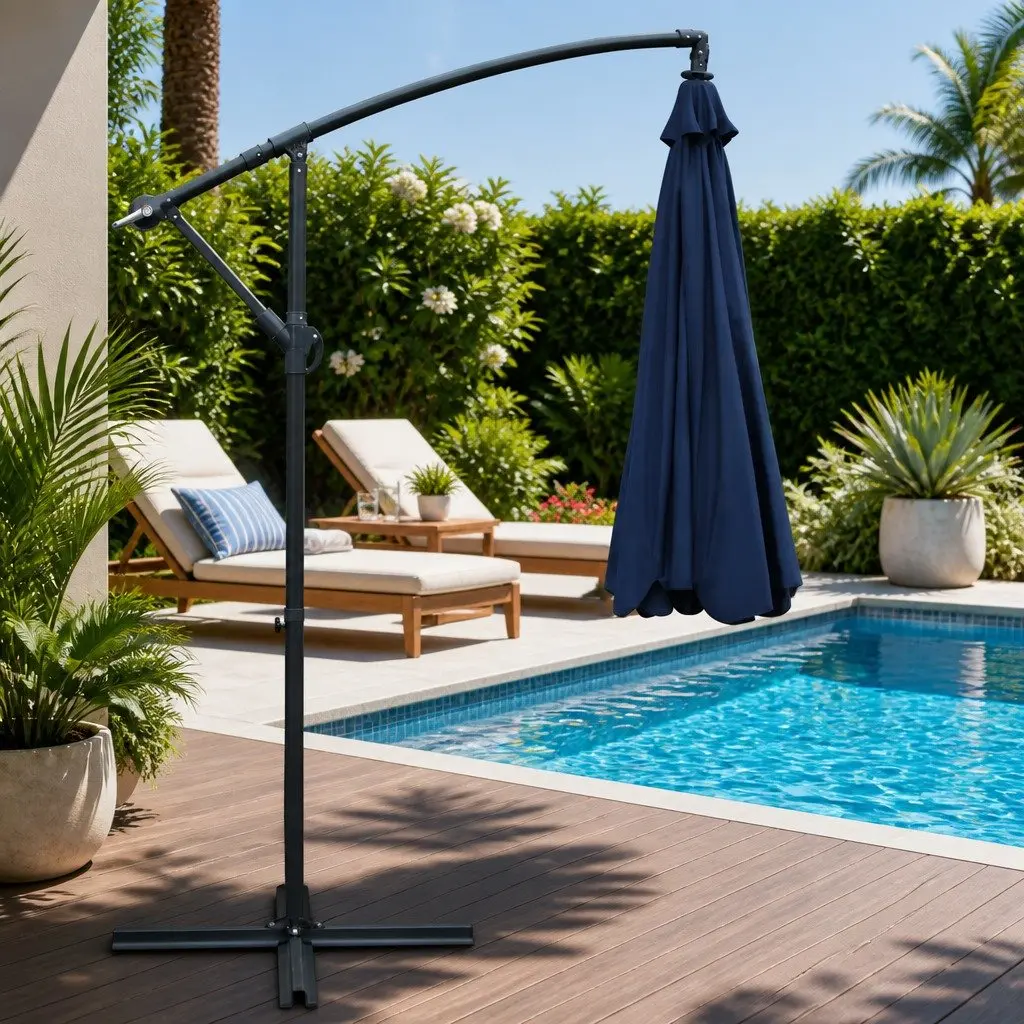 3m Outdoor Cantilever Umbrella Octagonal Canopy UV50+ Navy