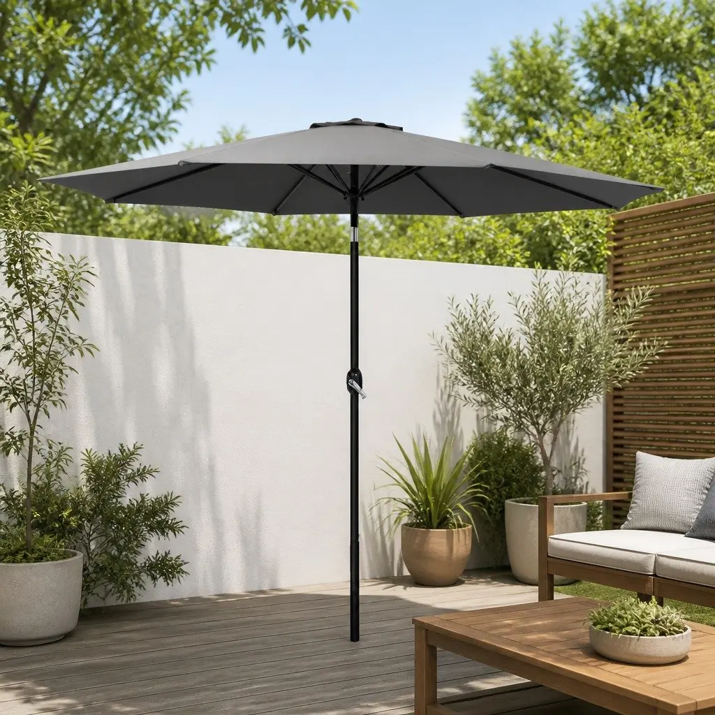 Outdoor Umbrella 2.7m UV50+ Charcoal Tilt Mechanism for Patio Garden Beach