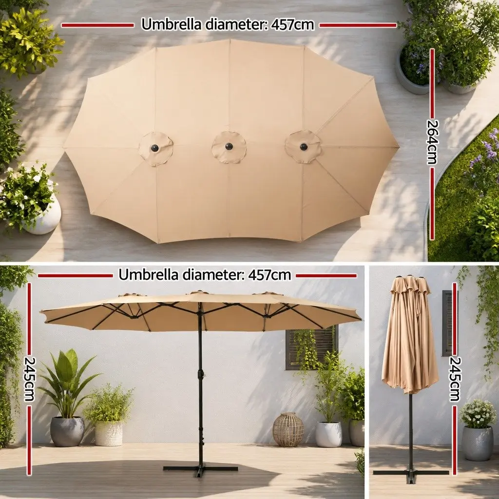 Outdoor Umbrella 4.57m Centre Post Beige UV50+ Protection Tilt Canopy