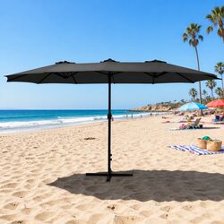 Outdoor Umbrella 4.57m Centre Post Beach Garden Tilt Canopy Black Shade