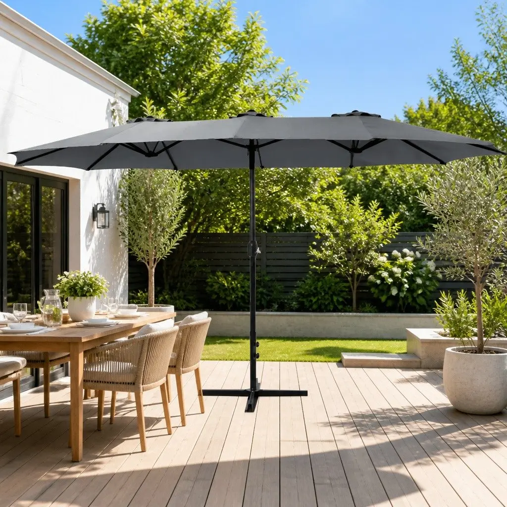 Outdoor Umbrella 4.57m Charcoal Centre Post Dodecagon Canopy UV50+ Protection