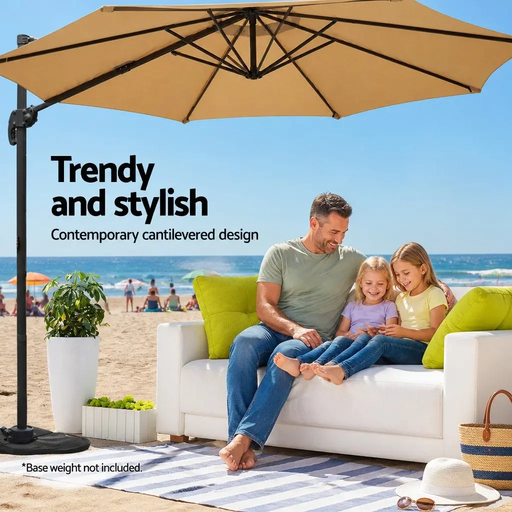 3m Outdoor Umbrella Octagonal Canopy 360 Degree Rotatable Side Post Shade Beige
