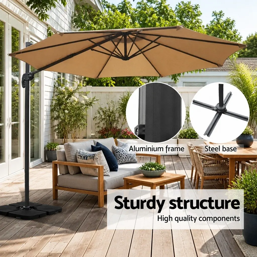 Outdoor Umbrella 3m Octagonal Side Post UV Protection Beige Canopy with Base