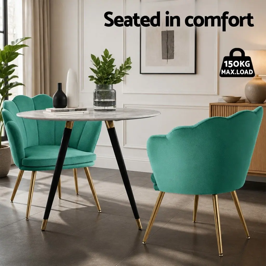 Green Velvet Armchair Shell Back Design Scallop Accent Chair Golden Legs Wood