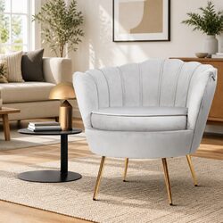 Stylish Velvet Grey Lounge Chair with Shell Back Design