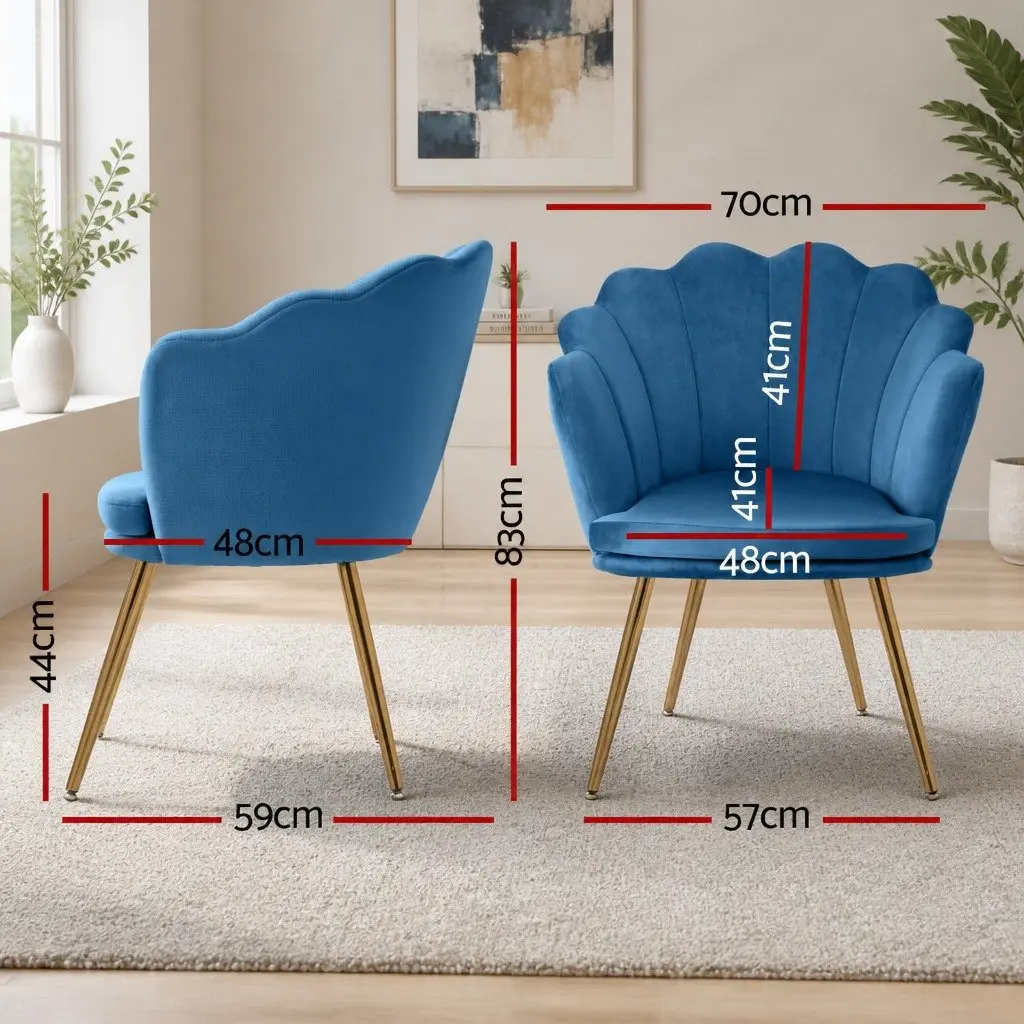 Navy Velvet Armchair Shell Back Design Golden Legs Accent Chair Reading Lounge