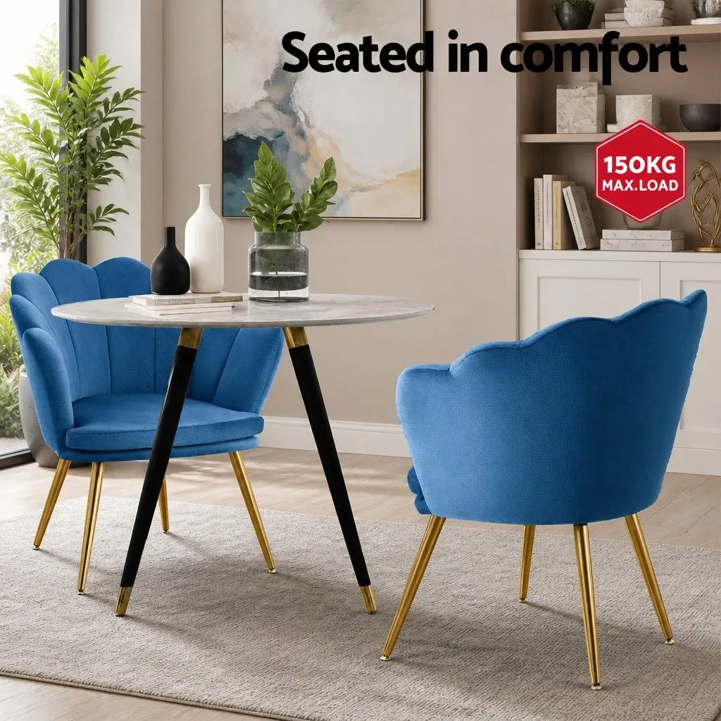 Navy Velvet Armchair Shell Back Design Golden Legs Accent Chair Reading Lounge