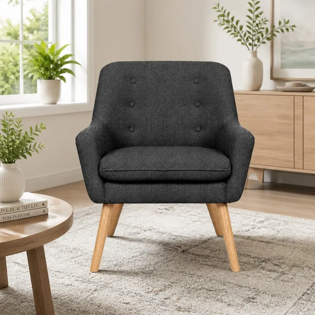 Armchair Lounge Chair Accent Tub Chair Charcoal Upholstered Faux Linen Fabric