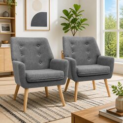 Armchair Lounge Chair Accent Tub Chair Grey Upholstered Faux Linen Furniture