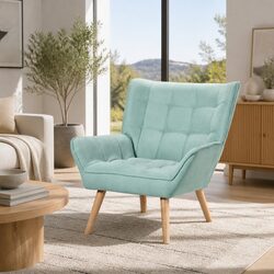 Armchair Lounge Chair Accent Sofa Seat Modern Design Faux Linen Blue Furniture
