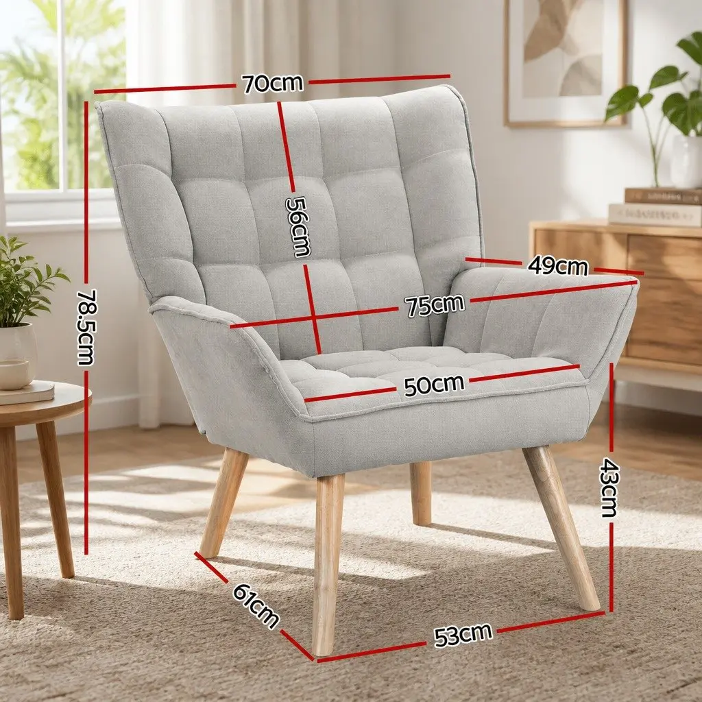 Armchair Lounge Chair Accent Seat Modern Scandinavian Style Grey Faux Linen