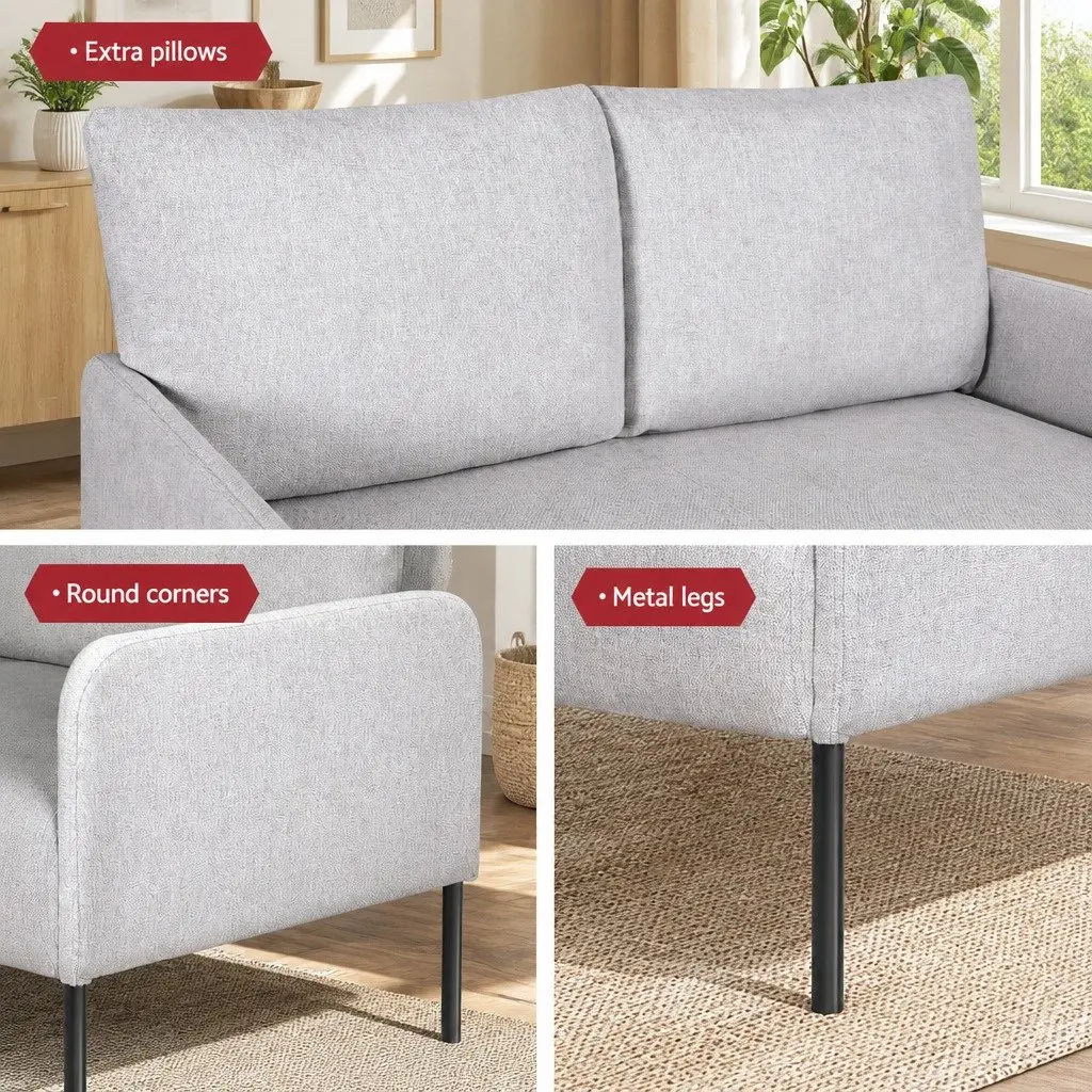 2 Seater Sofa Armchair Linen Grey Cushioned Seat