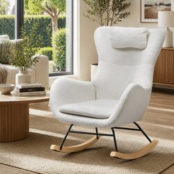 Stylish White Teddy Fabric Rocking Chair for Relaxation