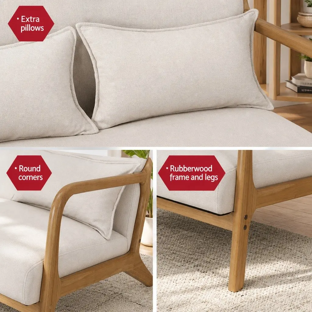 Armchair Beige Upholstered Modern Scandinavian Style Cushioned Seating