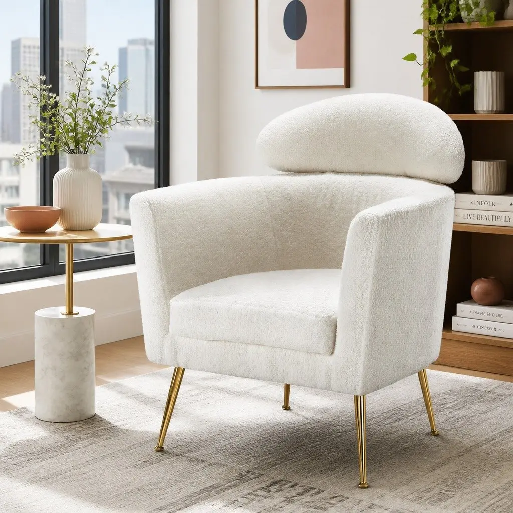 White Boucle Accent Chair