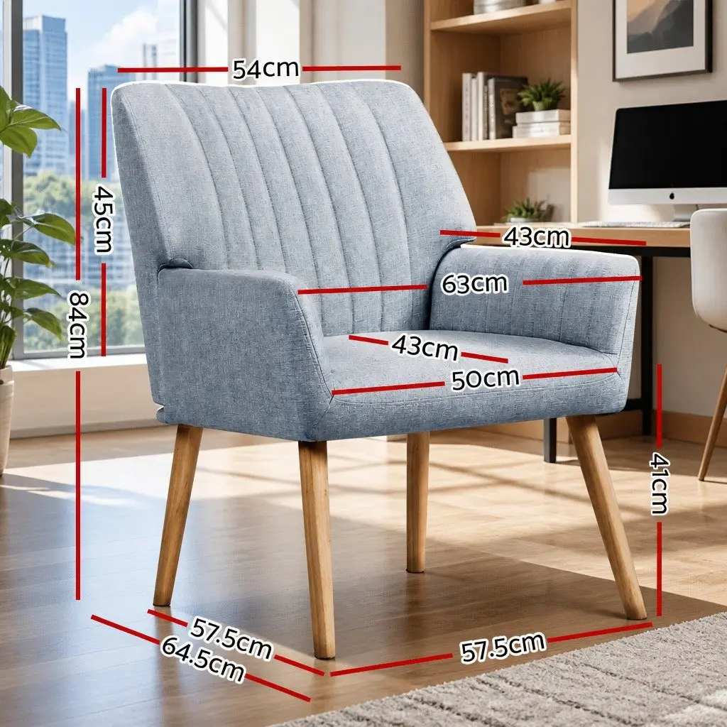 Armchair Grey Faux Fabric Lounge Chair with Wood Legs Relaxation Seating 2 Piece