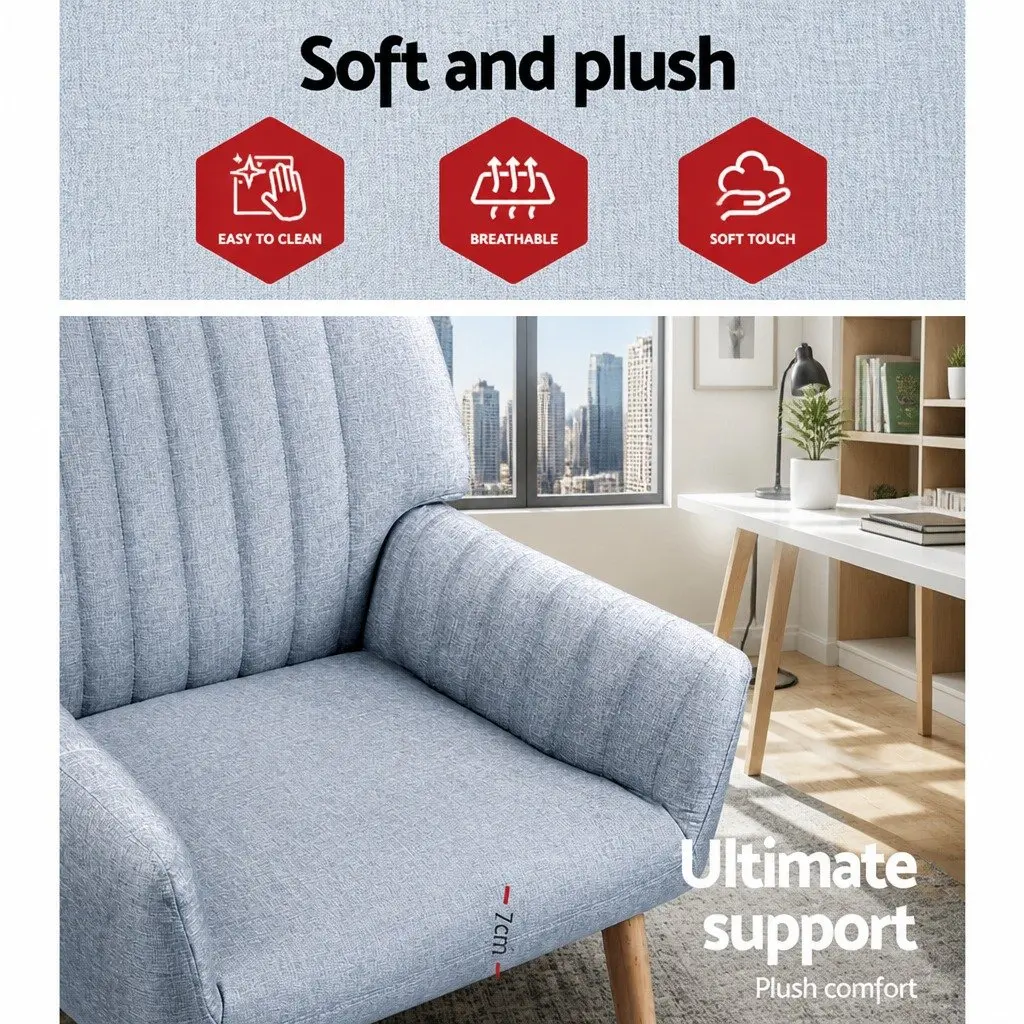 Armchair Grey Faux Fabric Lounge Chair with Wood Legs Relaxation Seating 2 Piece