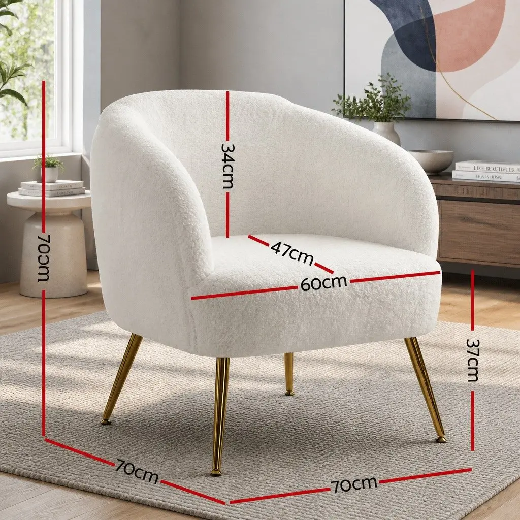 Armchair White Sherpa Fabric Upholstered Curvy Winged Backrest