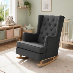 Versatile Wingback Rocking Chair in Charcoal Linen Fabric
