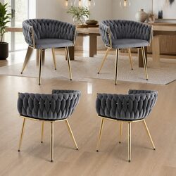 Grey Velvet Armchair Dining Chairs Set of 4