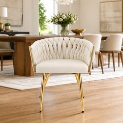 Dining Chair Velvet Armchair Beige Kitchen Lounge Seat Cushioned Backrest