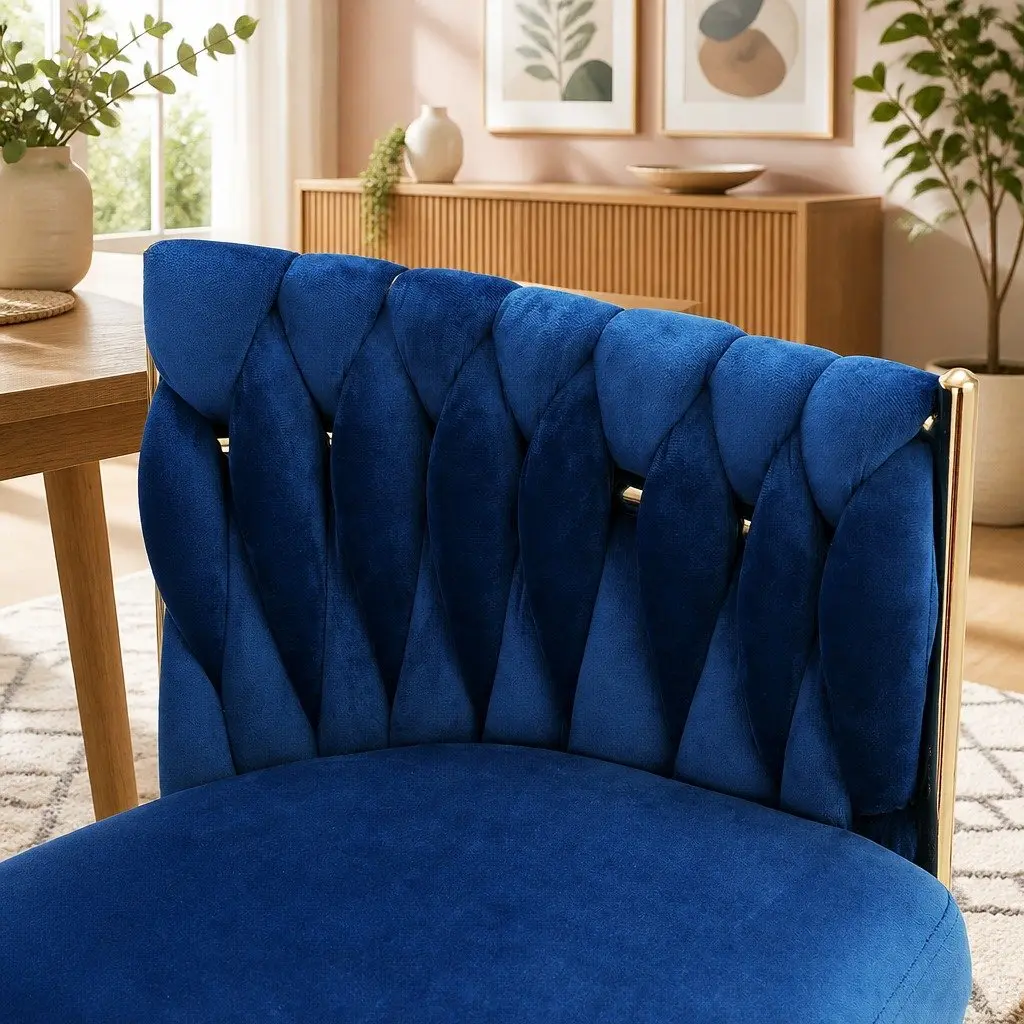 Dining Armchair Velvet Upholstered Hand-Woven Backrest