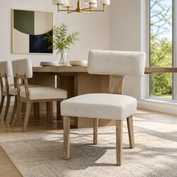 Comfortable Dining Chairs Set of 4 in Beige Linen Fabric
