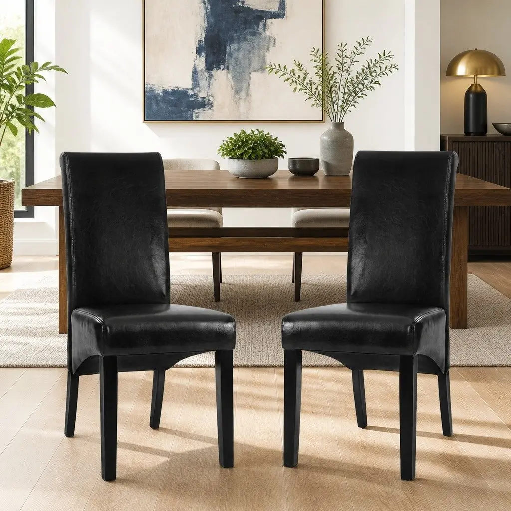 Dining Chairs Set of 2 Parsons Style Upholstered Seating Black Furniture