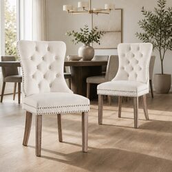 Beige Velvet Button-Tufted Dining Chairs for Stylish Spaces