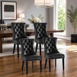 Elegant Dining Chair Set of 4 in Black PU Leather