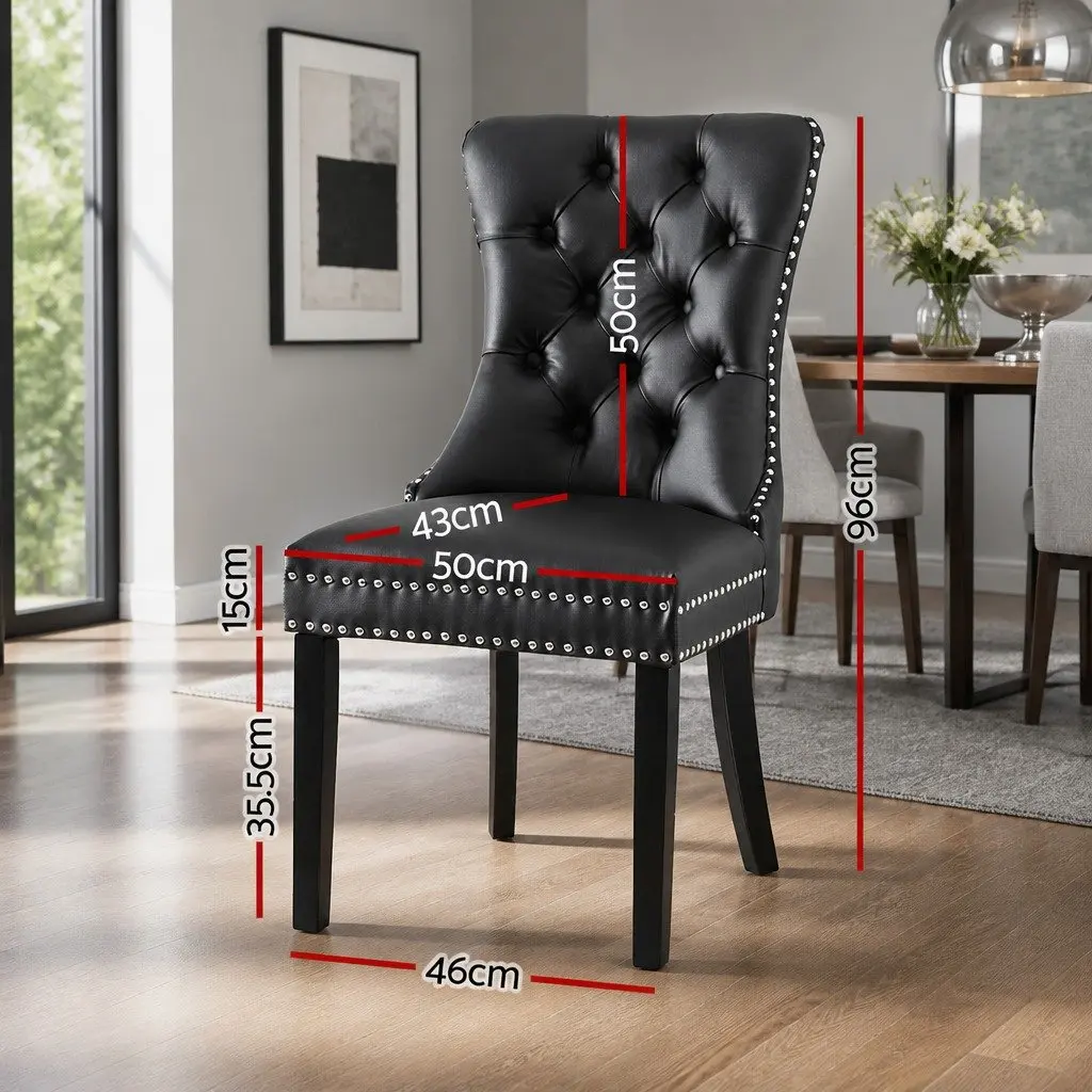 Dining Chairs Set of 4 Black PU Leather Button Tufted Cushioned Backrest