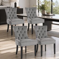 Elegant Dining Chairs Set of 4 in Grey Velvet