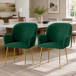 Elegant Green Armchairs - Velvet Dining Chairs (Set of 2)