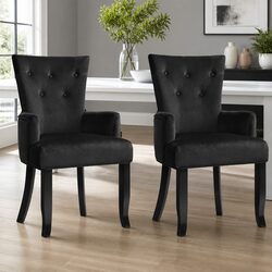 French Provincial Dining Armchair Duo in Black Velvet
