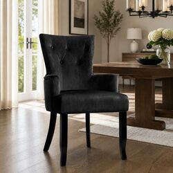 Elegant Black Velvet Dining Chair with French Provincial Touch