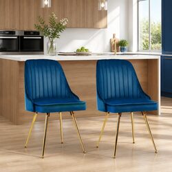 Blue Velvet Channel Tufted Dining Chairs - Set of 2